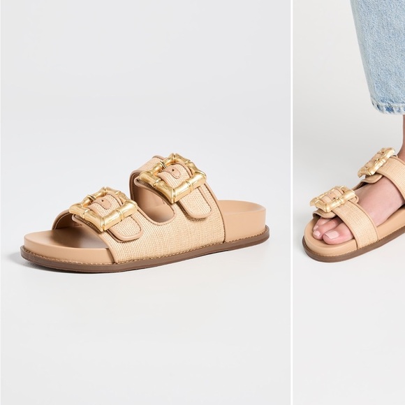 SCHUTZ Enola Natural Sporty Slide Sandals Women's Gold Buckle Sandals Size 8.5 - Picture 9 of 11